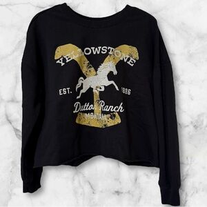 Yellowstone Show Dutton Ranch Women's Black Cropped Sweatshirt Size XL
